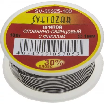 Припой СВЕТОЗАР оловянно-свинцовый, 30% Sn / 70% Pb, 100гр SV-55325-100 купить в Ноябрьске
