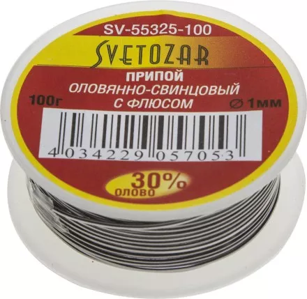 Припой СВЕТОЗАР оловянно-свинцовый, 30% Sn / 70% Pb, 100гр SV-55325-100 купить в Ноябрьске