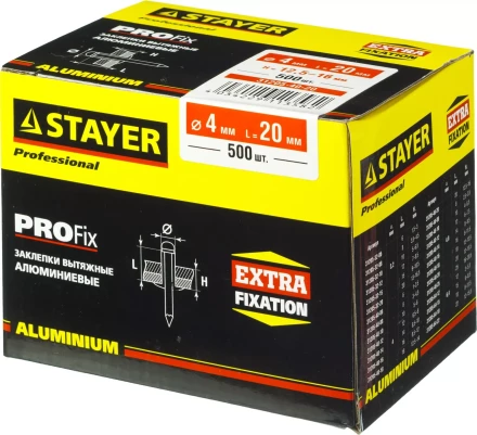 Заклепки PROFIX алюминиевые, 4,0х20мм, 500шт, STAYER Professional 31205-40-20 31205-40-20 купить в Ноябрьске