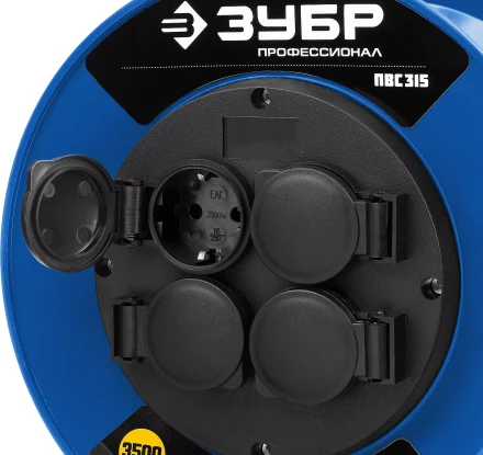 Удлинитель на катушке &quot;ПВС 315&quot;, 40 м, 3500 Вт, 4 гнезда, IP44, ПВС 3х1,5 кв мм, ЗУБР 55081-40 купить в Ноябрьске