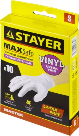 Перчатки STAYER &quot;MASTER&quot; виниловые экстратонкие, S, 10шт 11208-S купить в Ноябрьске