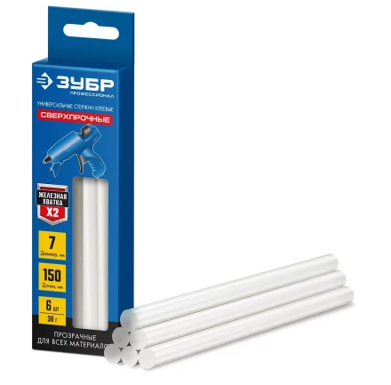 ЗУБР 7 х 150 мм, 6 шт, сверхпрочные прозрачные клеевые стержни, Профессионал (06855-6) купить в Ноябрьске