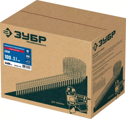 ЗУБР CNW 100 х 3.1 мм, барабанные гвозди рифленые оцинкованные, 2400 шт (305383-100) купить в Ноябрьске