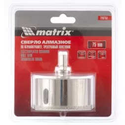 Сверло алмазное по керамограниту 75 х 67 мм 3-гранный хвостовик MATRIX 726753