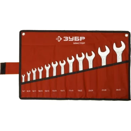Набор ЗУБР &quot;МАСТЕР&quot;: Ключ гаечный рожковый, Cr-V сталь, хромированный, 6-32мм, 12шт 27010-H12 купить в Ноябрьске