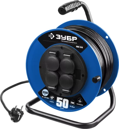 Удлинитель на катушке &quot;ПВС 315&quot;, 50 м, 3500 Вт, 4 гнезда, IP44, ПВС 3х1,5 кв мм, ЗУБР 55081-50 купить в Ноябрьске