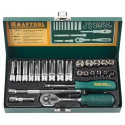 Набор торцовых головок KRAFTOOL &quot;INDUSTRIE QUALITAT&quot; (1/4&quot;) универсальный, Cr-V, металлический кейс, 24 предмета 27890-H24_z01