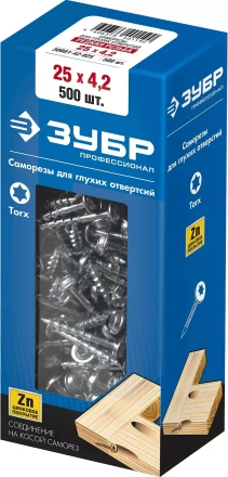 ЗУБР 25 х 4.2 мм, редкая резьба, ТХ20, цинк, 500 шт, саморез для глухих отверстий, Профессионал (30081-42-025) купить в Ноябрьске