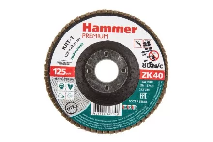 Круг Лепестковый Торцевой (КЛТ) HAMMER КЛТ 1 Ф125х22 Р40 213-034 купить в Ноябрьске