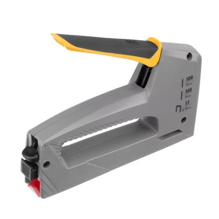 Степлер мебельный Denzel 40213, пластиковый корпус, тип 53, 6-14 мм, тип 300, 15 мм, тип 500, 15 мм купить в Ноябрьске