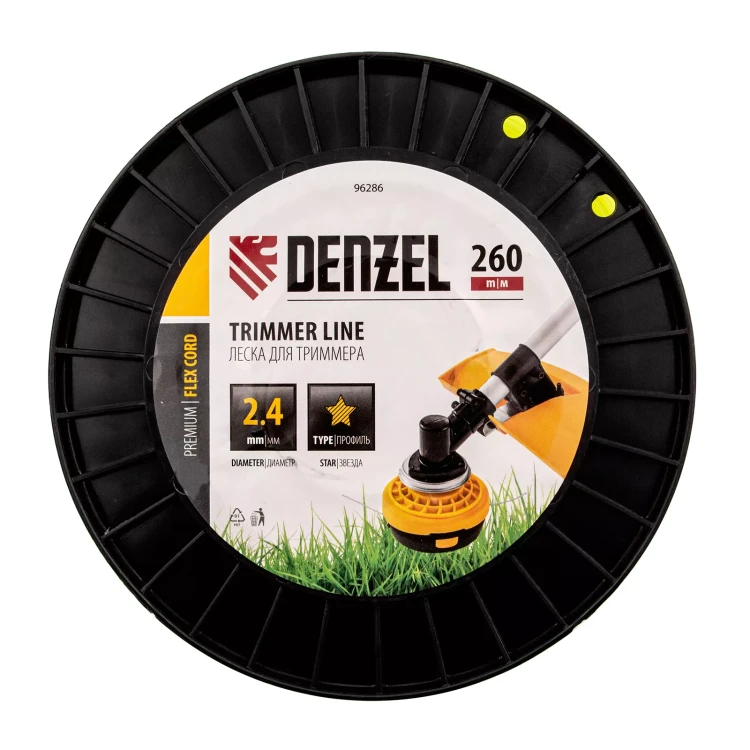 Леска для триммера звезда Denzel, 2,4мм х 260м, на DIN катушке FLEX CORD, 96286 купить в Ноябрьске