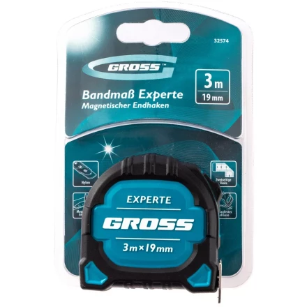 Рулетка Experte, 3 м x 19 мм, двухкомпонентный корпус, магнит, двухсторонняя разметка, нейлон Gross 32574 купить в Ноябрьске