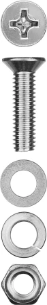 Винт (DIN965) в комплекте с гайкой (DIN934), шайбой (DIN125), шайбой пруж. (DIN127), M6 x 30 мм, 10 шт, ЗУБР 303456-06-030 купить в Ноябрьске
