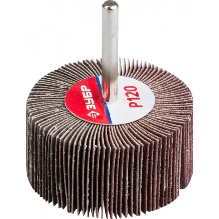 Круг шлифовальный ЗУБР &quot;МАСТЕР&quot; веерный лепестковый, на шпильке, тип КЛО, зерно-электрокорунд нормальный, P120, 30х60мм 36602-120 купить в Ноябрьске