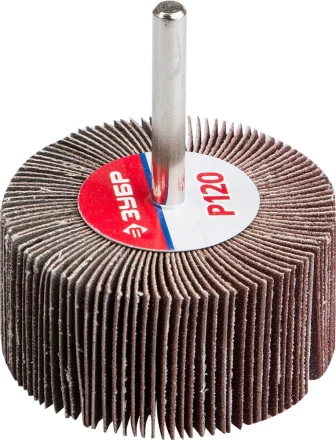 Круг шлифовальный ЗУБР &quot;МАСТЕР&quot; веерный лепестковый, на шпильке, тип КЛО, зерно-электрокорунд нормальный, P120, 30х60мм 36602-120 купить в Ноябрьске