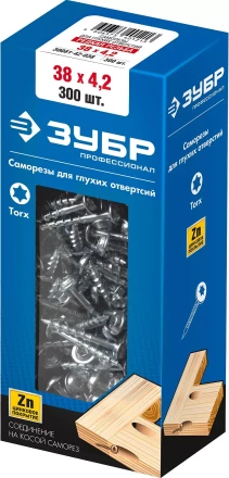 ЗУБР 38 х 4.2 мм, редкая резьба, ТХ20, цинк, 300 шт, саморез для глухих отверстий, Профессионал (30081-42-038) купить в Ноябрьске