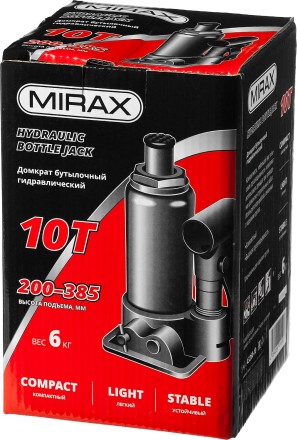 Домкрат гидравлический бутылочный, 10т, 200-385 мм, MIRAX 43260-10 43260-10 купить в Ноябрьске