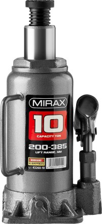 Домкрат гидравлический бутылочный, 10т, 200-385 мм, MIRAX 43260-10 43260-10 купить в Ноябрьске