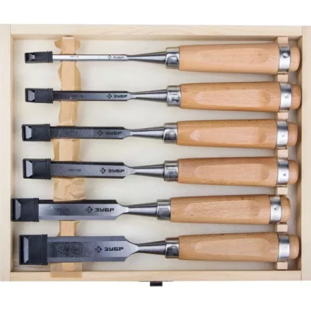 Набор ЗУБР Стамески-долото &quot;ЭКСПЕРТ&quot; с деревянной ручкой, хромованадиевых, 6; 10; 12; 16; 20; 25мм, 6шт 18096-H6 купить в Ноябрьске