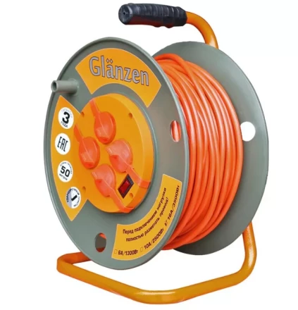 Удлинитель силовой на катушке GLANZEN 4 гн. ПВС 3х1,5 IP44 ЕВ-50-007 купить в Ноябрьске
