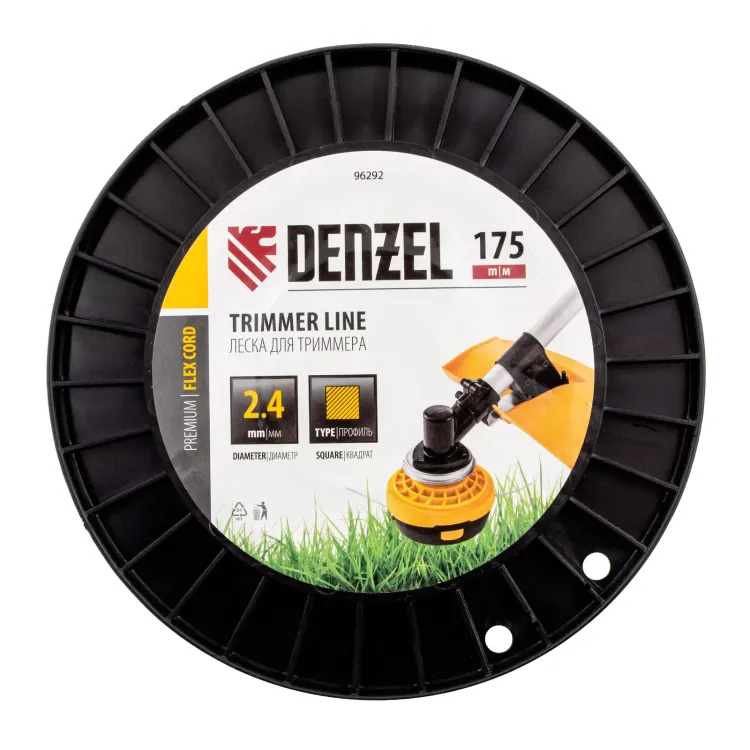 Леска для триммера квадрат Denzel, 2,4мм х 175м, на DIN катушке FLEX CORD, 96292 купить в Ноябрьске