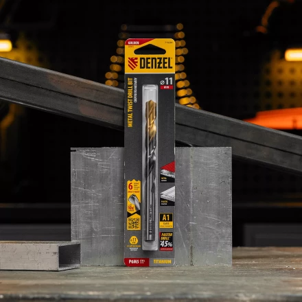 Сверло спиральное по металлу Denzel, 11 x 142мм, Р6М5, Golden Tip, многогранная заточка, 718286 купить в Ноябрьске