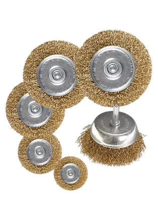 Набор щеток для дрели 6 шт 5 плоских 40-50-65-75-100 мм + 1 &quot;чашка&quot; 50 мм со шпильками MATRIX 74496 купить в Ноябрьске
