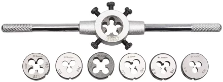 Набор ЗУБР &quot;МАСТЕР&quot; с металлорежущим инструментом, плашки М3-М12, плашкодержатель, - на карточке, 8 предметов 28128-H8 купить в Ноябрьске