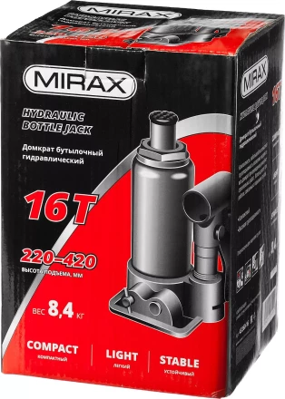 Домкрат гидравлический бутылочный, 16т, 220-420 мм, MIRAX 43260-16 43260-16 купить в Ноябрьске
