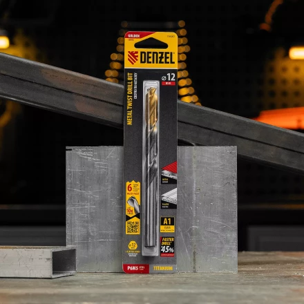 Сверло спиральное по металлу Denzel 12 x 151мм, Р6М5, Golden Tip, многогранная заточка, 718287 купить в Ноябрьске