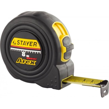 Рулетка STAYER &quot;PROFI&quot; &quot;AREX&quot;, двухкомпонентный противоударный корпус, упрочненное полотно, 8м/25мм 3410-08_z01 купить в Ноябрьске