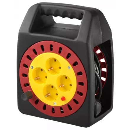 Удлинитель электрический с заземлением на катушке, евро, 4 гнезда, 10м, СВЕТОЗАР SV-55081-10 купить в Ноябрьске