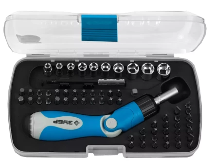 Набор ЗУБР Отвертка &quot;ЭКСПЕРТ&quot; реверсивно-рычажная с насадками,удл. с магнит.фикс.,Hex1/4&quot;-SQ1/4&quot;,в пласт. боксе,64пред. 25287-H64 купить в Ноябрьске