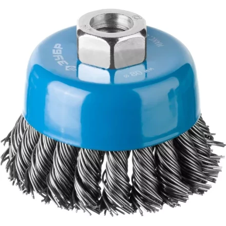 ЗУБР &quot;ПРОФЕССИОНАЛ&quot;. Щетка чашечная для УШМ, плетеные пучки стальной проволоки 0,8мм, 80ммхМ14 35277-080_z02 купить в Ноябрьске