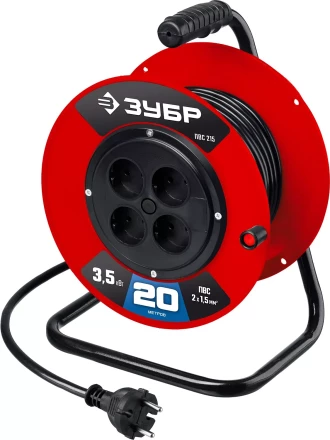 ЗУБР ПВС-215, ПВС, 2 х 1.5 мм2, 20 м, 3500 Вт, силовой удлинитель на катушке (55103-20) купить в Ноябрьске