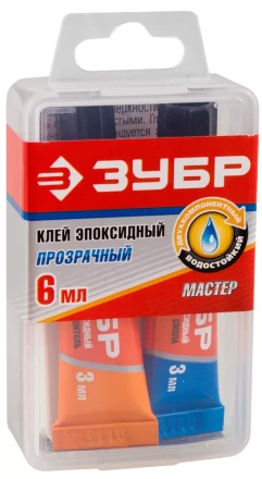 Клей ЗУБР эпоксидный, в тюбиках, в пластиковой коробке, 3мл+3мл 41948 купить в Ноябрьске