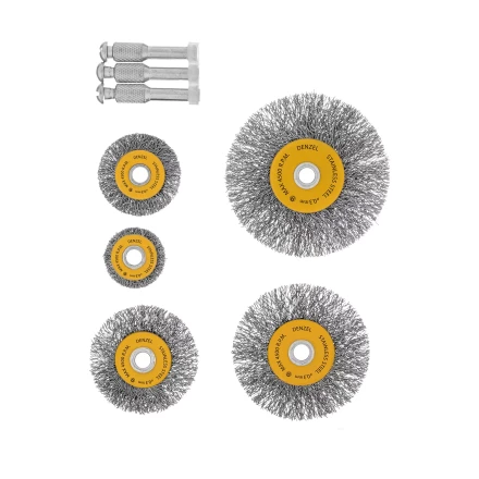 Набор щеток для дрели, 5 Плоских 25-38-50-63-75 мм, шпилька, нерж. вит. проволока Denzel 74495 купить в Ноябрьске
