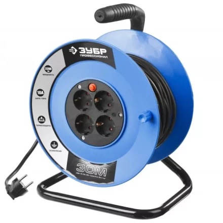 Удлинитель ЗУБР &quot;ПРОФЕССИОНАЛ&quot; на катушке, ПВС 3х1кв мм, 4 гнезда, макс мощн 2200Вт, 30м 55082-30 купить в Ноябрьске