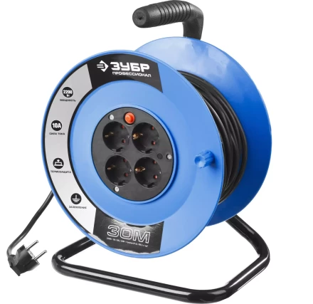 Удлинитель ЗУБР &quot;ПРОФЕССИОНАЛ&quot; на катушке, ПВС 3х1кв мм, 4 гнезда, макс мощн 2200Вт, 30м 55082-30 купить в Ноябрьске