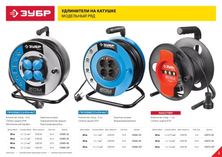 Удлинитель ЗУБР &quot;ПРОФЕССИОНАЛ&quot; на катушке, ПВС 3х1кв мм, 4 гнезда, макс мощн 2200Вт, 30м 55082-30 купить в Ноябрьске