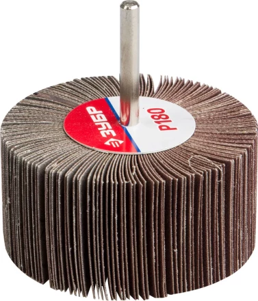 Круг шлифовальный ЗУБР &quot;МАСТЕР&quot; веерный лепестковый, на шпильке, тип КЛО, зерно-электрокорунд нормальный, P180, 40х80мм 36604-180 купить в Ноябрьске