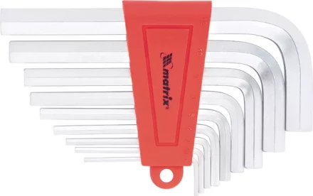 Набор ключей шестигранных имбусовых HEX, 2–12 мм, CrV,  9 шт., короткие,  сатин  MATRIX 12301 купить в Ноябрьске