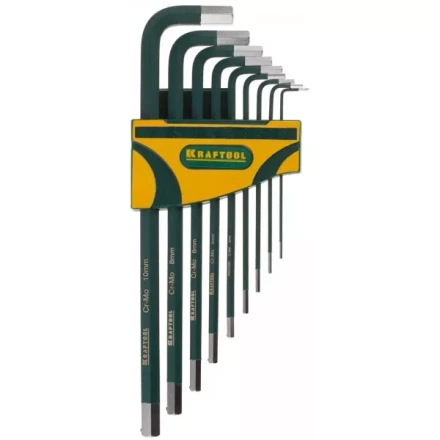 Набор ключей имбусовых KRAFTOOL &quot;INDUSTRIE&quot; длинные,Cr-Mo сталь(S2),хромир покрытие с противоскол напыл,HEX1,5-10мм,9шт 27443-H9 купить в Ноябрьске