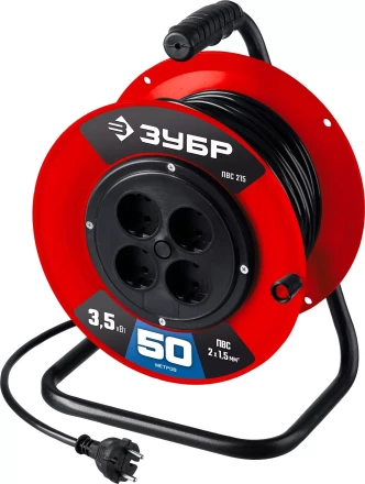 ЗУБР ПВС-215, ПВС, 2 х 1.5 мм2, 50 м, 3500 Вт, силовой удлинитель на катушке (55103-50) купить в Ноябрьске