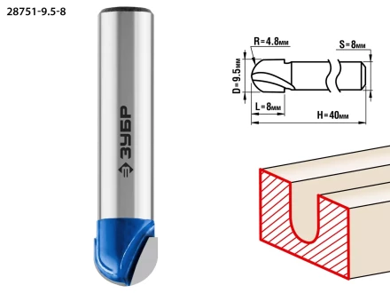 ЗУБР 9.5 x 8 мм, радиус 4.8 мм, фреза пазовая галтельная, Профессионал (28751-9.5-8) купить в Ноябрьске