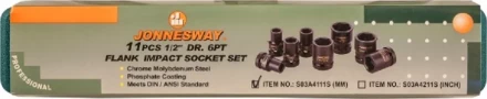 Набор головок торцевых ударных 1/2&quot;DR 10-24мм  11предметов Jonnesway S03A4111S 47183 купить в Ноябрьске