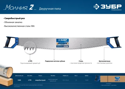 ЗУБР 1000 мм, двуручная пила с пластиковыми рукоятками, Профессионал (15241) купить в Ноябрьске