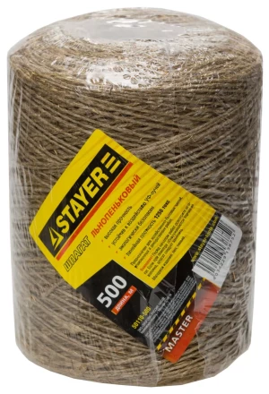 Шпагат STAYER хозяйственно-бытовой, льнопеньковый, d=1,4 мм, 500 м, 13,5 кгс, 1,25 ктекс 50110-500 купить в Ноябрьске