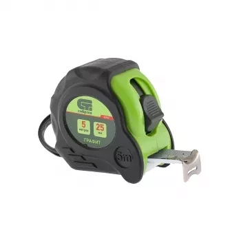 Рулетка Графит, обрезиненный корпус, амортизатор, 5 м х 25 мм  СИБРТЕХ 32532 купить в Ноябрьске