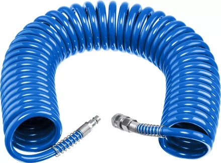 ЗУБР 15 м, 8 х 12 мм, 15 бар, воздушный спиральный шланг с фитингами рапид, Профессионал (6472-15) купить в Ноябрьске